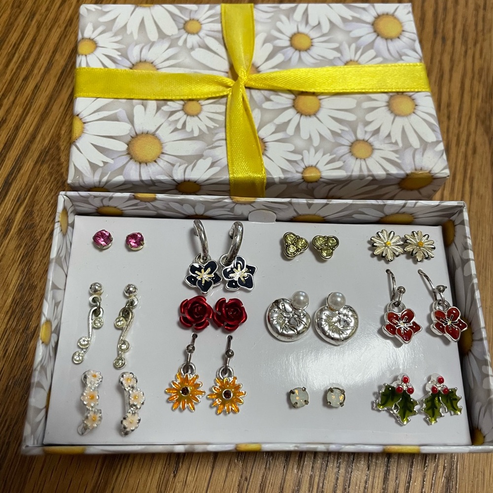 Floral and Gemstone Earring Set